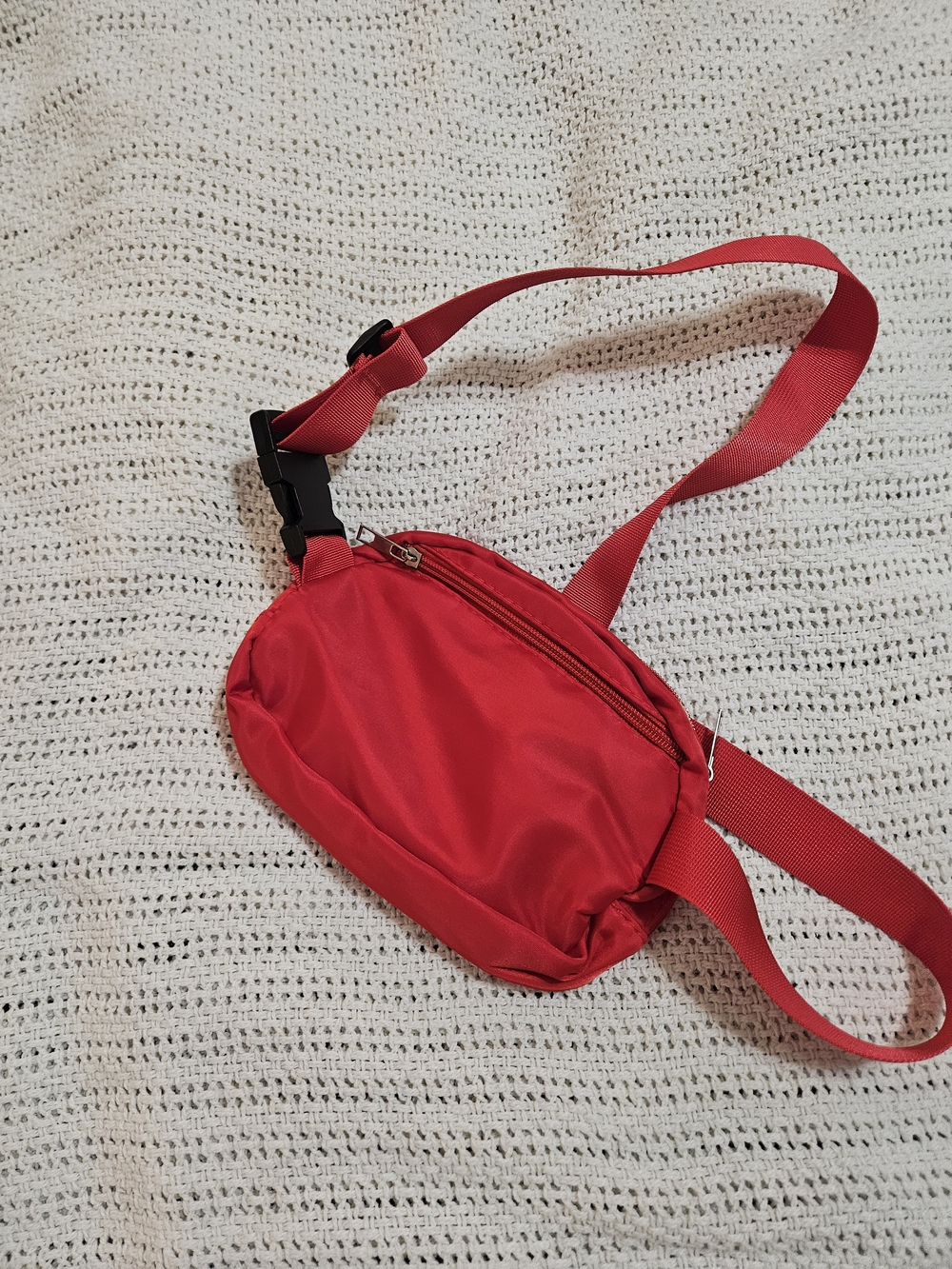 Red Nylon Crossbody Belt Bag with Adjustable Strap